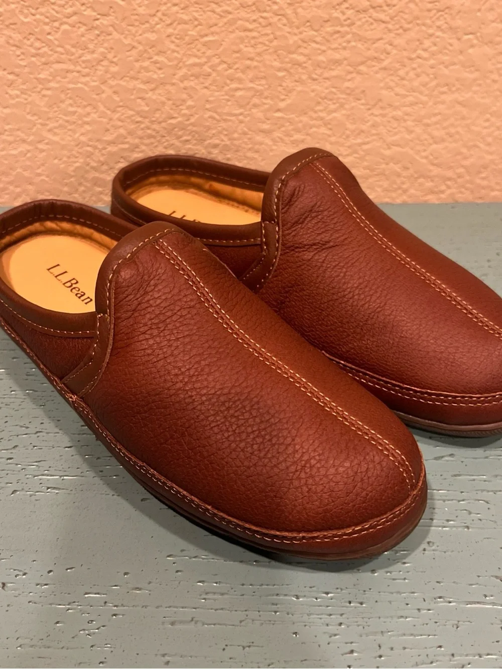 L.L. Bean Brown Leather Slip-On Slippers
